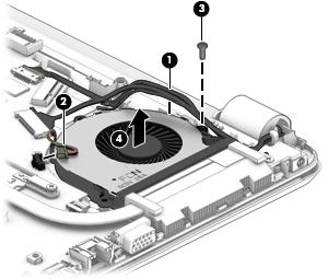 4. Remove the fan from the computer (4). Reverse this procedure to install the fan.
