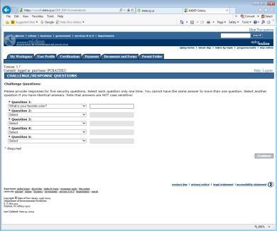 Setup a NJDEP Online Account Select a challenge question and