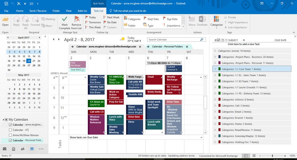 Setting up the Dashboard View in 2016 1. View the Calendar. 2. Click on the HOME tab. Select the Week View Icon. 3. Click the VIEW tab. Click the TO-DO BAR button and check NORMAL.