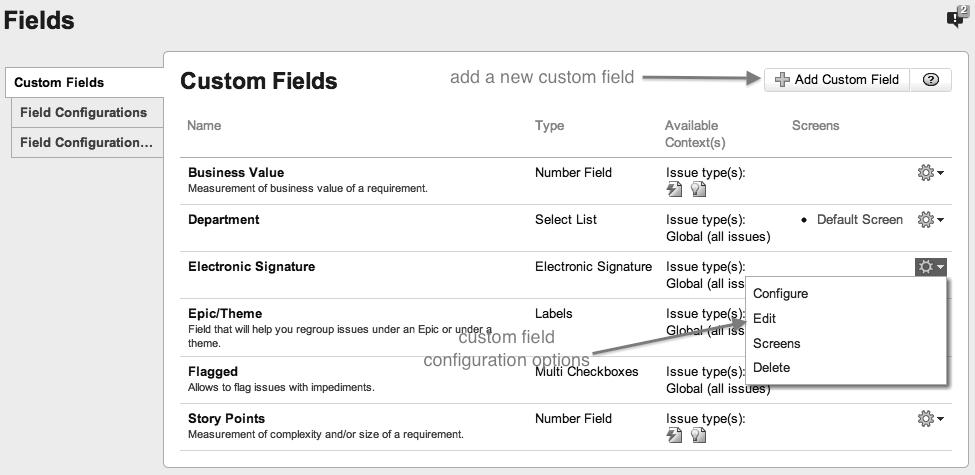 Chapter 4 On the Custom Fields page, all existing custom fields will be listed.