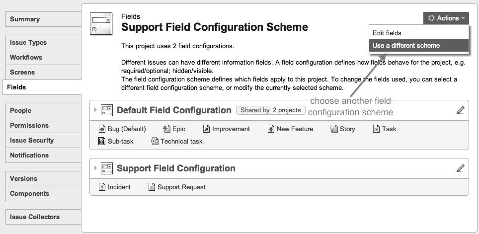 Chapter 4 6. Select the new field configuration scheme and click on the Associate button: You can repeat steps 3 to 6 to associate the field configuration scheme with more projects.