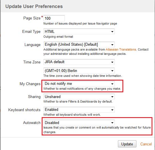 It is strongly adviced to change preferences as displayed below (unless you want to receive plenty