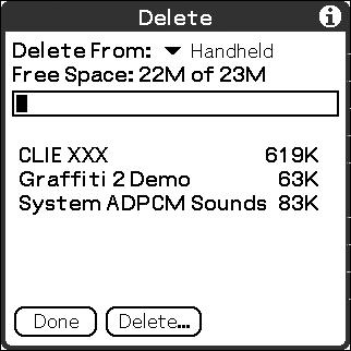 Installing Deleting installed add-on applications Tip You cannot delete the applications pre-installed on your CLIÉ handheld.