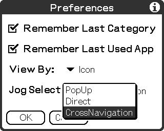 Using the Palm OS Standard screen 4 Tap V next to [Jog Select:], and select