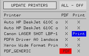 ) For all the selected drivers, a list of formats is displayed with information on size and standards. Printer driver selection The procedure for defining which printers and formats to use is this: 1.