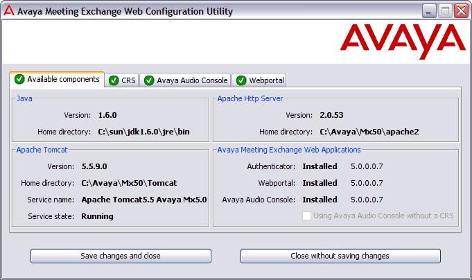 Operating the Web Portal configuration utility At the Start menu, navigate to Start > Programs > Avaya > MX Web Config. The Meeting Exchange Web Configuration utility opens.