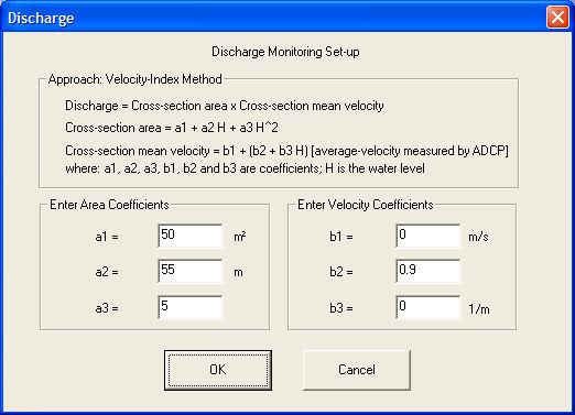 9 Discharge Calculation and Coefficients WinH-ADCP employs an Index-Velocity Method (see References, page 38) to calculate discharge using the velocity and stage data collected by the H-ADCP.