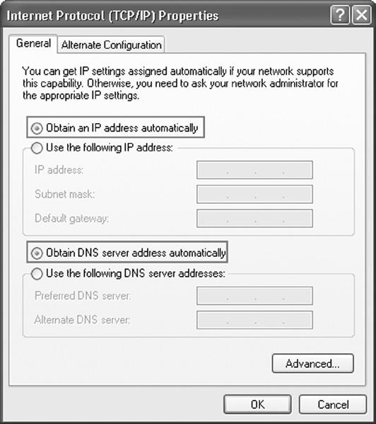 4. Select Obtain an IP address automatically and Obtain DNS server
