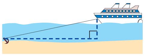 Example 2: Find the maximum horizontal distance (to the nearest metre) a ship could drift from its original anchored point, if the anchor line is 250 metres long and it is 24 metres to the bottom of