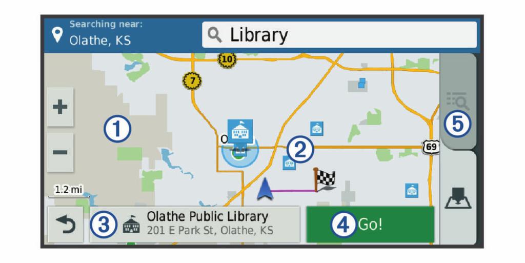 Ä Go! Select to start navigating to the location using the recommended route. Å Select to view the search results on the map.
