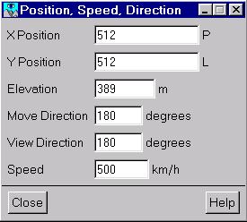 Editing Rendered Images Figure 2.9 Position, Speed, Direction, panel You can enter explicit values for the viewer position, direction, and speed.