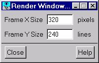 10 Render Window panel Resizing the Rendering Window The Rendering Size option in the Edit menu specifies the size of the rendering window in pixels and lines.