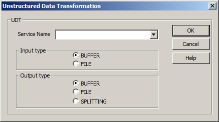 The Unstructured Data Transformation dialog box appears. 4. Select the name of the Data Transformation service to run. The service must exist in the local Data Transformation repository. 5.
