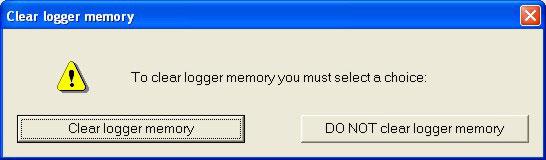 If you have not placed a check besides the Clear logger memory after saving data option, once you press button OK to exit download window, it will appear a dialog box where the user is allowed to