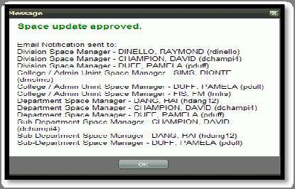 Figure 26: Space Update Approval notification 2.3.4. Final Email notification sent concerning approved changes.