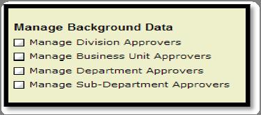 Data heading located within his/her role (Figure 29). 3.4.1. To assign lower level space managers, the higher-level space manager selects the Manage Approvers task (e.g. Manage Department Approvers, etc); after selecting the task, the form will display for updating.