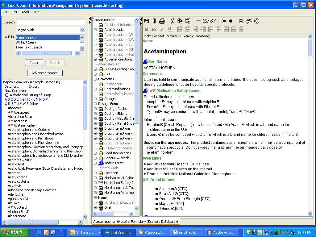 9 Exploring the Screen 1 2 5 4 3 6 1. Main Menu Contains most of the commands available to LIMS. 2. Search Window Allows searching within any/all selected books. 3. Book List Displays the books selected to edit and their respective components.