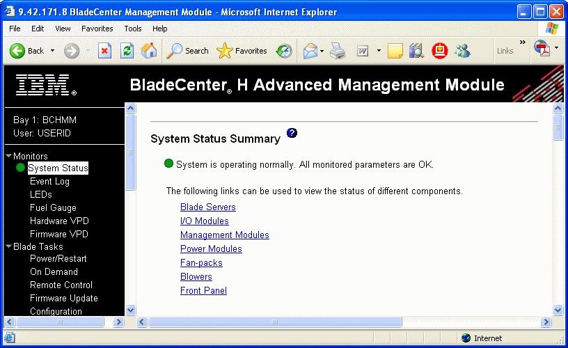 To connect to the switch module using the BladeCenter Management Module: 1. On your workstation, open a supported browser window. 2. In the address field, type the IP address of the Management Module.
