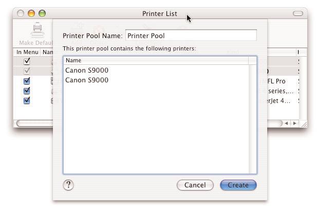 49 3. Select the printers in the printer list that you want to be in the pool. (Select the first printer, then hold down the Command key and click additional printers.) 4.
