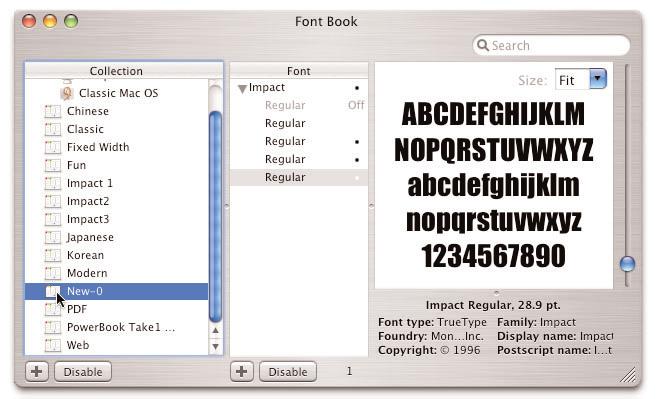 See the section Duplicate Fonts for tips on how to handle duplicate fonts.) Disabling Fonts With Font Book, fonts can be stored in the various font directories in Mac OS X without being activated.