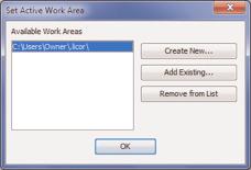 2) Click the New Folder icon to create a new folder for the Work Area. This folder will now appear in the Available Work Areas window each time the software is opened.