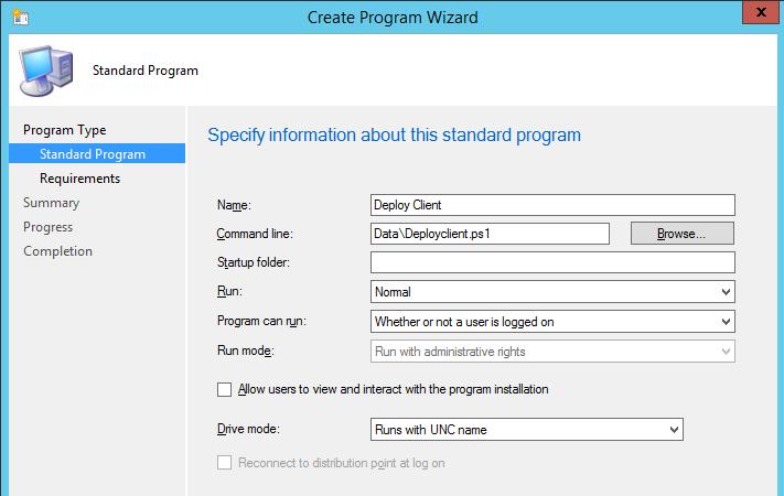 2. The Create Program Wizard launches. Select Standard program as the program type. 3.