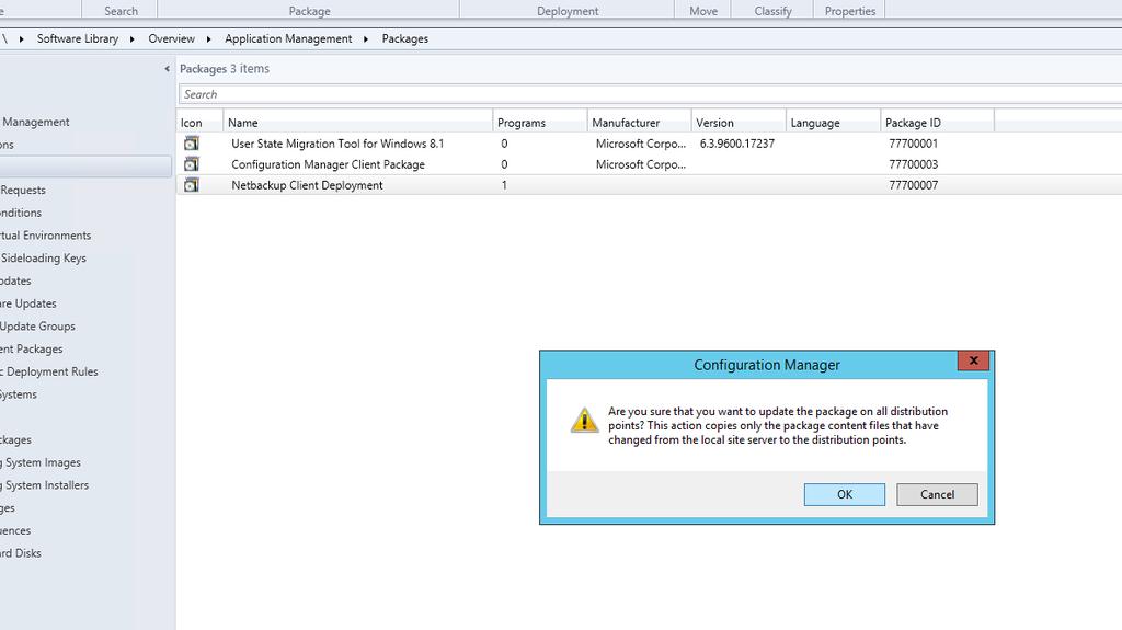 2. In SCCM Application Management > Packages, right-click NetBackup Client Deployment and
