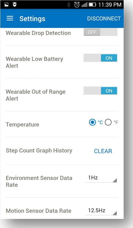 Figure 3-20. Low Battery 3.2.3 Settings Screen In the Settings menu, the user can manually turn ON or OFF the alert notifications below and configure the ODR of sensors.