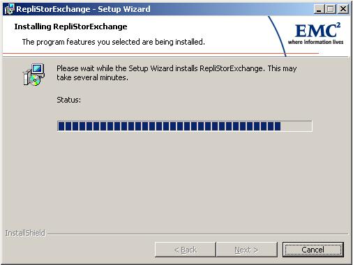 8. Click Install, and the Setup Wizard then installs RepliStor Exchange Support as shown in Figure 7 on page 33. Figure 7 Installing RepliStor Exchange support 9.