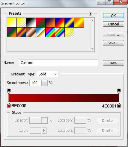 Click in the color bar to open the Gradient