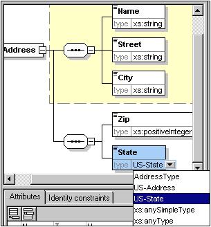 XMLSpy Tutorial Advanced XML Schema definitions 25 The State element is now based on the US-State simple type.