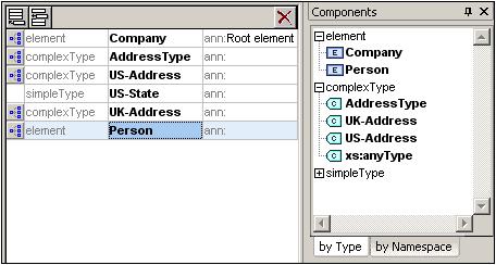 Click (Display All Globals) to switch to Schema Overview. 2. Click the Display Diagram icon of the Company element. 3. Right-click the Person element, and select Make Global Element.