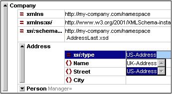 XMLSpy Tutorial Creating an XML document 43 An attribute field is added to the Address element. 2. Enter xsi:type as the name of the attribute. 3. Press Tab to move into the next (value) field.