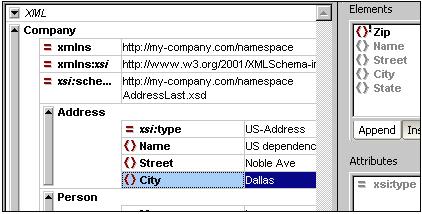 50 XMLSpy Tutorial Creating an XML document Fixing the invalid document The point at which the document becomes invalid is highlighted, in this case the City element.