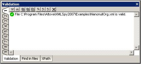 52 XMLSpy Tutorial Creating an XML document 3. Click again to check if the document is valid. A message appears in the Validation window stating that the file is valid.