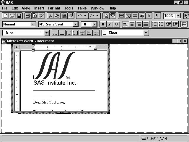 192 Editing an OLE Object within a FRAME Entry 4 Chapter 9 3 The SAS menu bar changes to accommodate the menu bar of the server application.