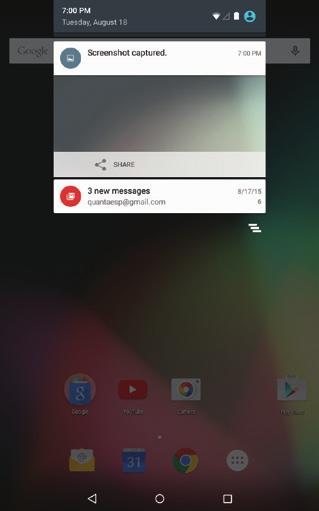 Notifications When you see a notification icon on the left side of the status bar, drag the status bar down to display the