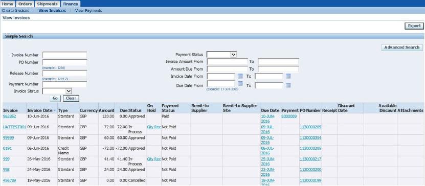 View Invoices To view any Invoices that have been created, select Supplier Portal Full Access from the Main Menu.