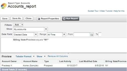We proceed by saving the report with the name - Accounts report. Step 3 Now, we will apply a filter to the above report.