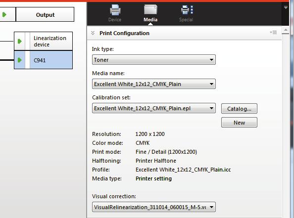 4 Using visual correction files Select the output device to which you want to apply the profile in the System Manager and click the [Media]