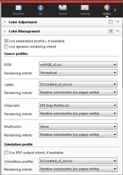 11 Configure the color settings Click the [Color] icon and specify the color matching processing method in the [Rendering intent] field.