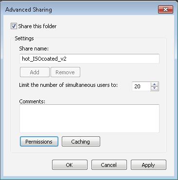 This section explains how to create a hot folder to print using APPE. 1 Prepare a shared folder to use as a hot folder. First, create a shared folder on Fiery XF Server Option.