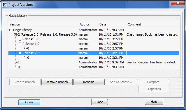 Project Branching in Teamwork 2. In the Project Versions dialog, select a branch to open. 3.