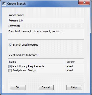 LDAP Support 3. Select the Branch Used Modules check box. The Select modules to branch area appears in the dialog. 4.