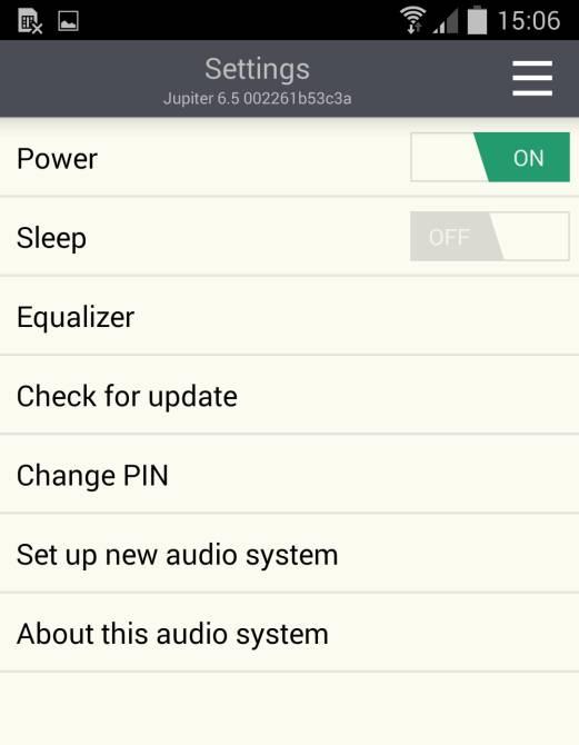9 Settings Note Accessed from the Navigation menu, the Settings menu provides general settings for the audio device being controlled.