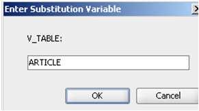statement, SQL Developer substitutes the variable s value into the statement, prompting for its value if not previously created, before sending the statement to Oracle Can be created explicitly
