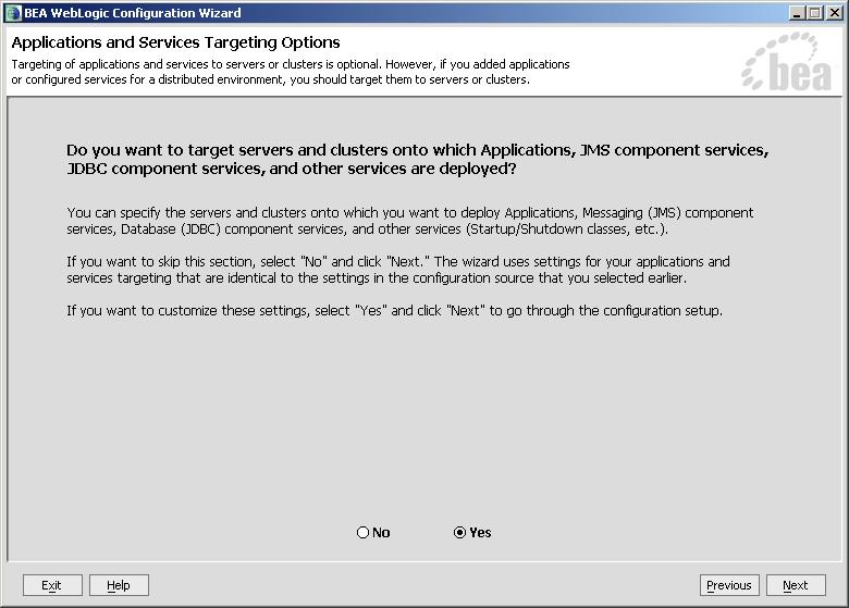 Configure JMS Options for MEA 11 In the Applications and Services Targeting Options,