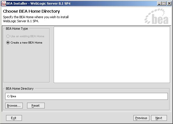 4 Select Create a new BEA Home option and accept