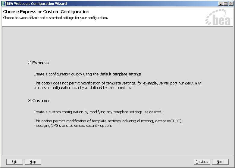 Configuring the Maximo Application Server 4 Select Custom and click Next.