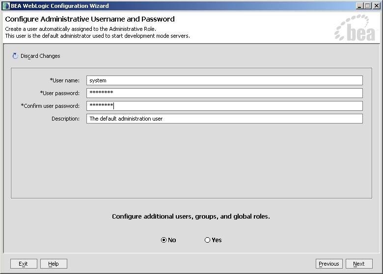 Configuring the Maximo Application Server 9 Specify a username and a password.